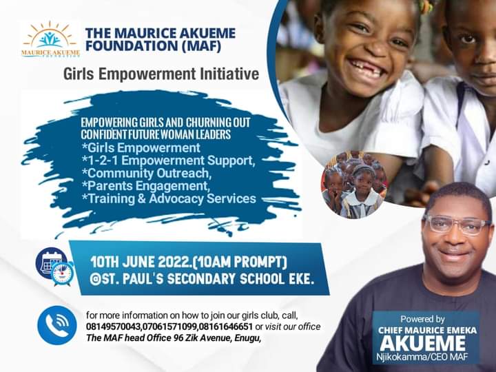 Ad: Maurice Akueme Foundation, Alleviating, Palliating, Empowering