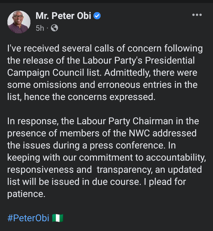 Peter Obi Tenders Apology